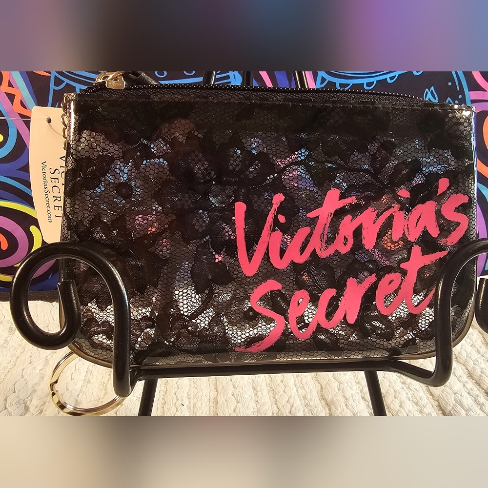 Victoria's Secret Black Lace Wristlet with Pink Logo - Picture 3 of 8